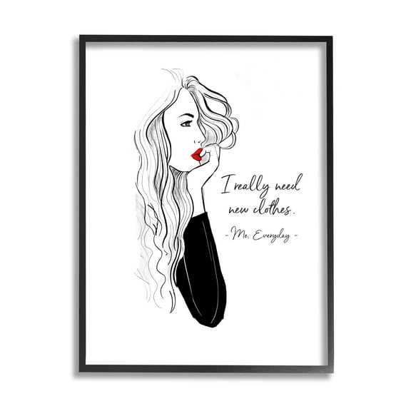 Stupell Industries Need New Clothes Funny Fashion Graphic Art Black Framed Art Print Wall Art, Design by Alison Petrie