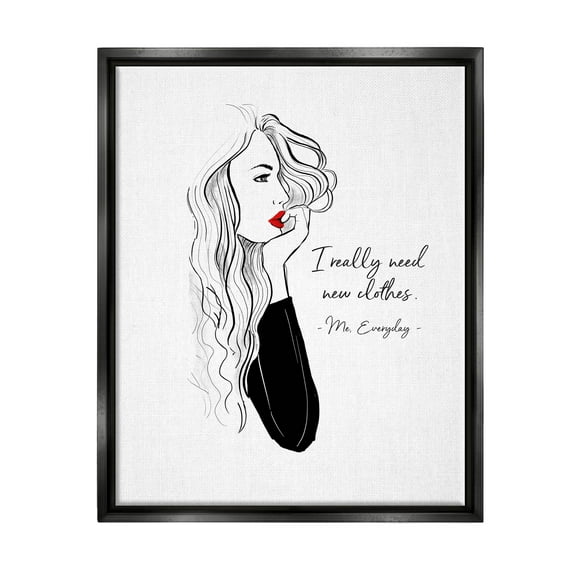 Stupell Industries Need New Clothes Funny Fashion Graphic Art Jet Black Floating Framed Canvas Print Wall Art, Design by Alison Petrie