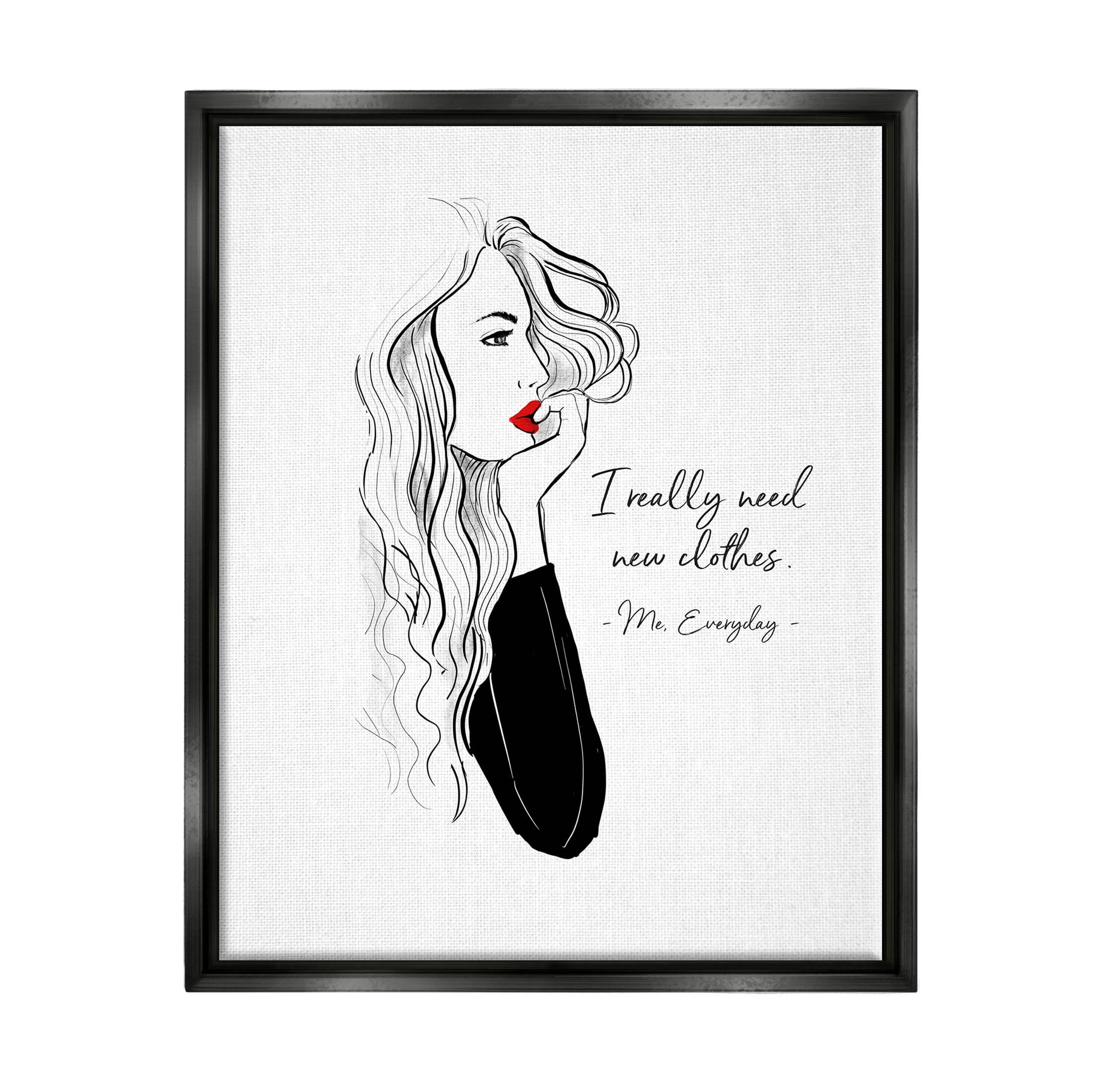 Stupell Industries Need New Clothes Funny Fashion Graphic Art Jet Black Floating Framed Canvas Print Wall Art, Design by Alison Petrie