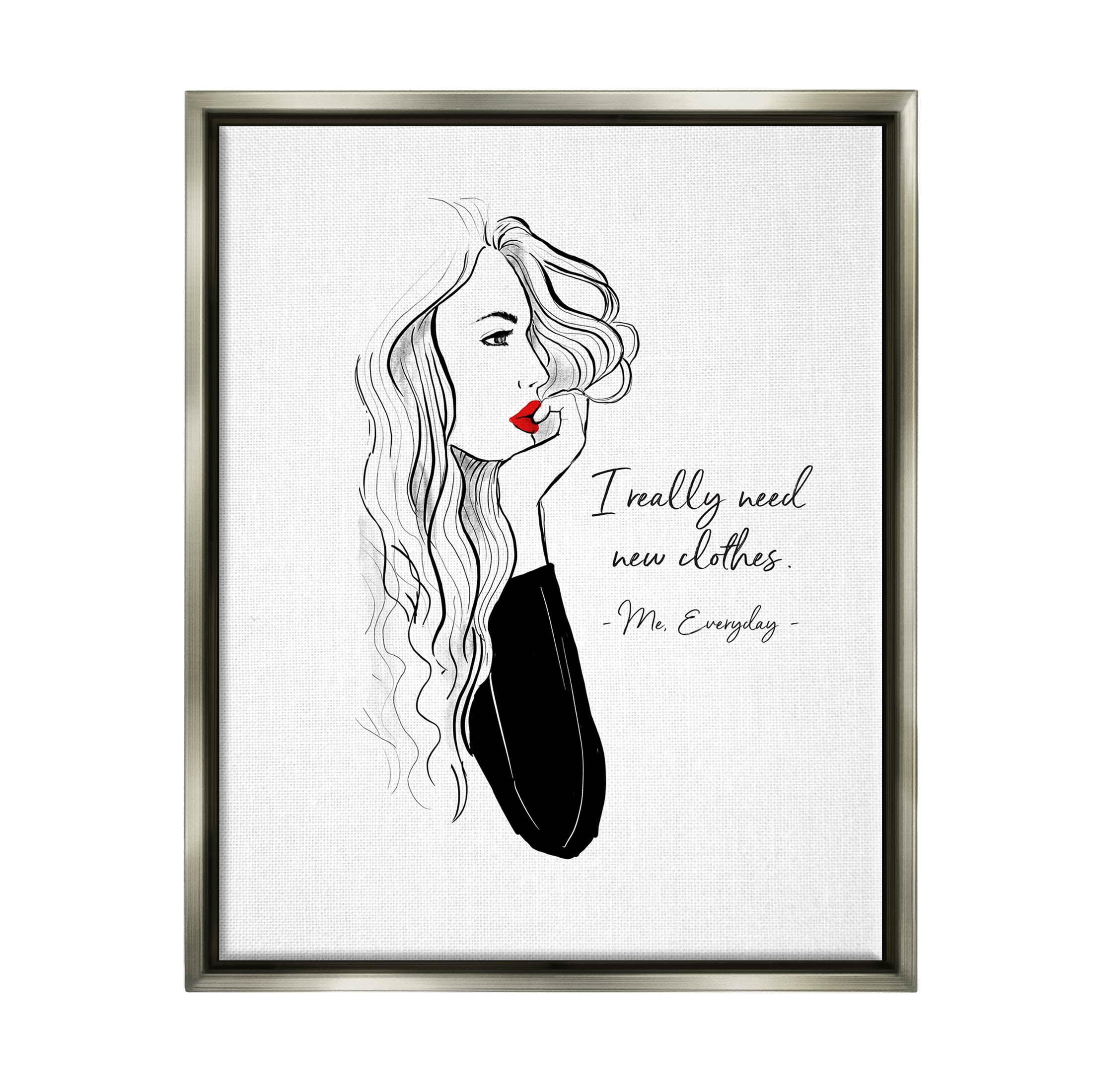 Stupell Industries Need New Clothes Funny Fashion Graphic Art Luster Gray Floating Framed Canvas Print Wall Art, Design by Alison Petrie