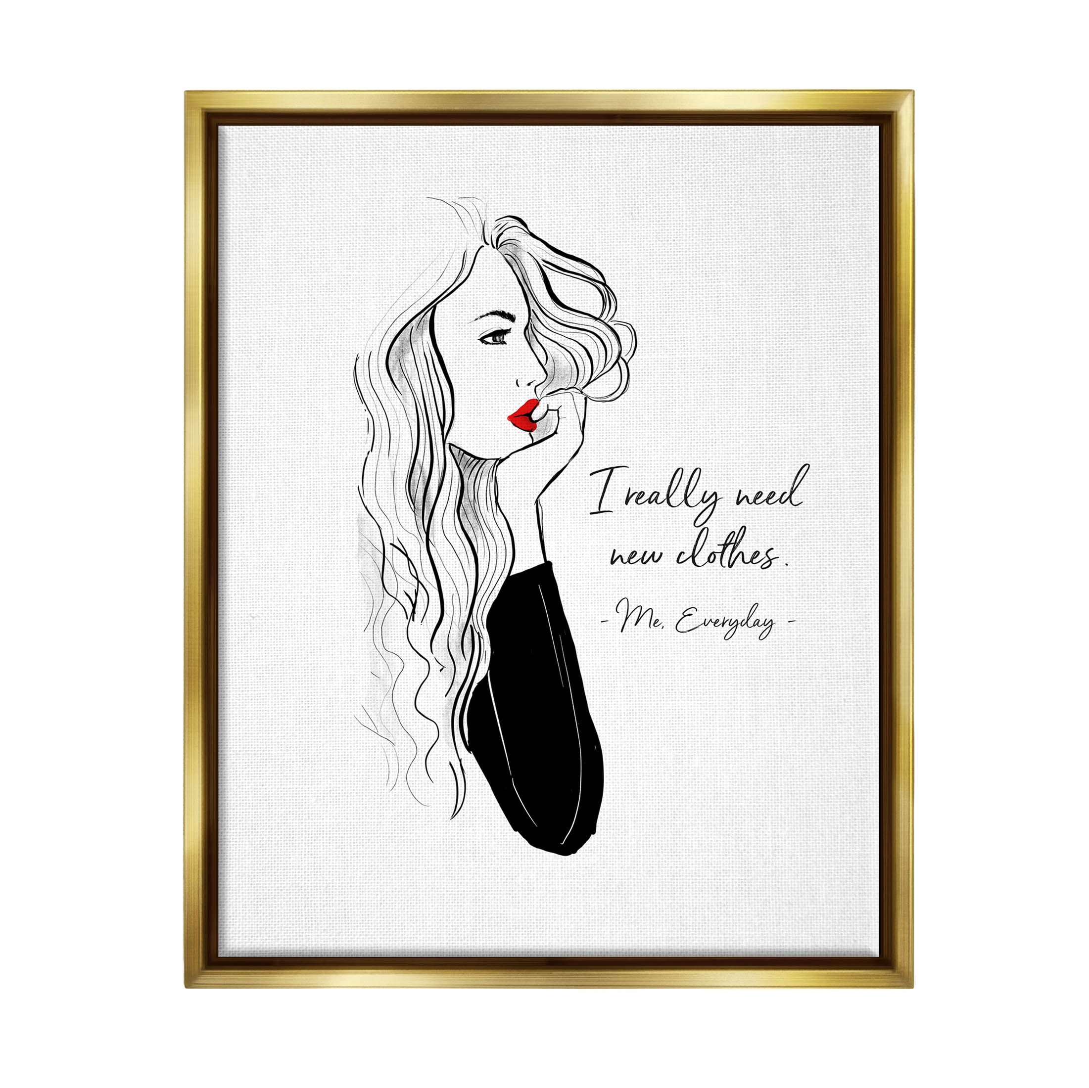 Stupell Industries Need New Clothes Funny Fashion Graphic Art Metallic Gold Floating Framed Canvas Print Wall Art, Design by Alison Petrie