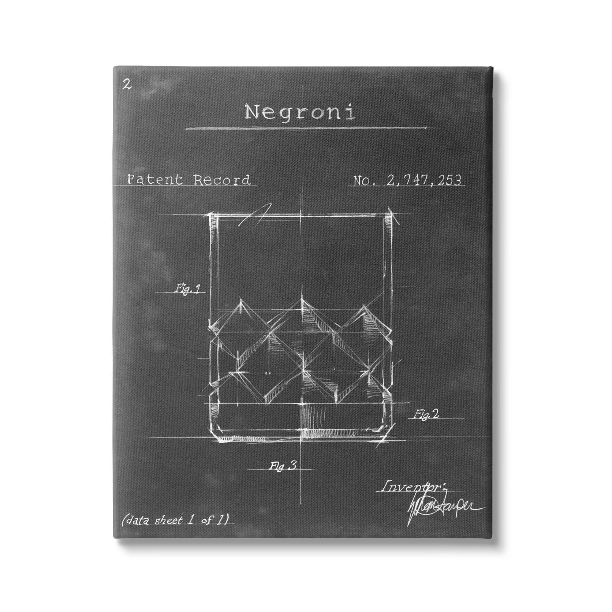 Stupell Industries Negroni Liquor Cocktail Glass Lines Diagram Blueprint Canvas Wall Art, 24 x 30, Design by Ethan Harper