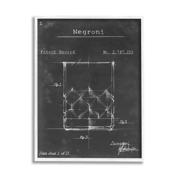 Stupell Industries Negroni Liquor Cocktail Glass Lines Diagram Blueprint Framed Wall Art, 16 x 20, Design by Ethan Harper