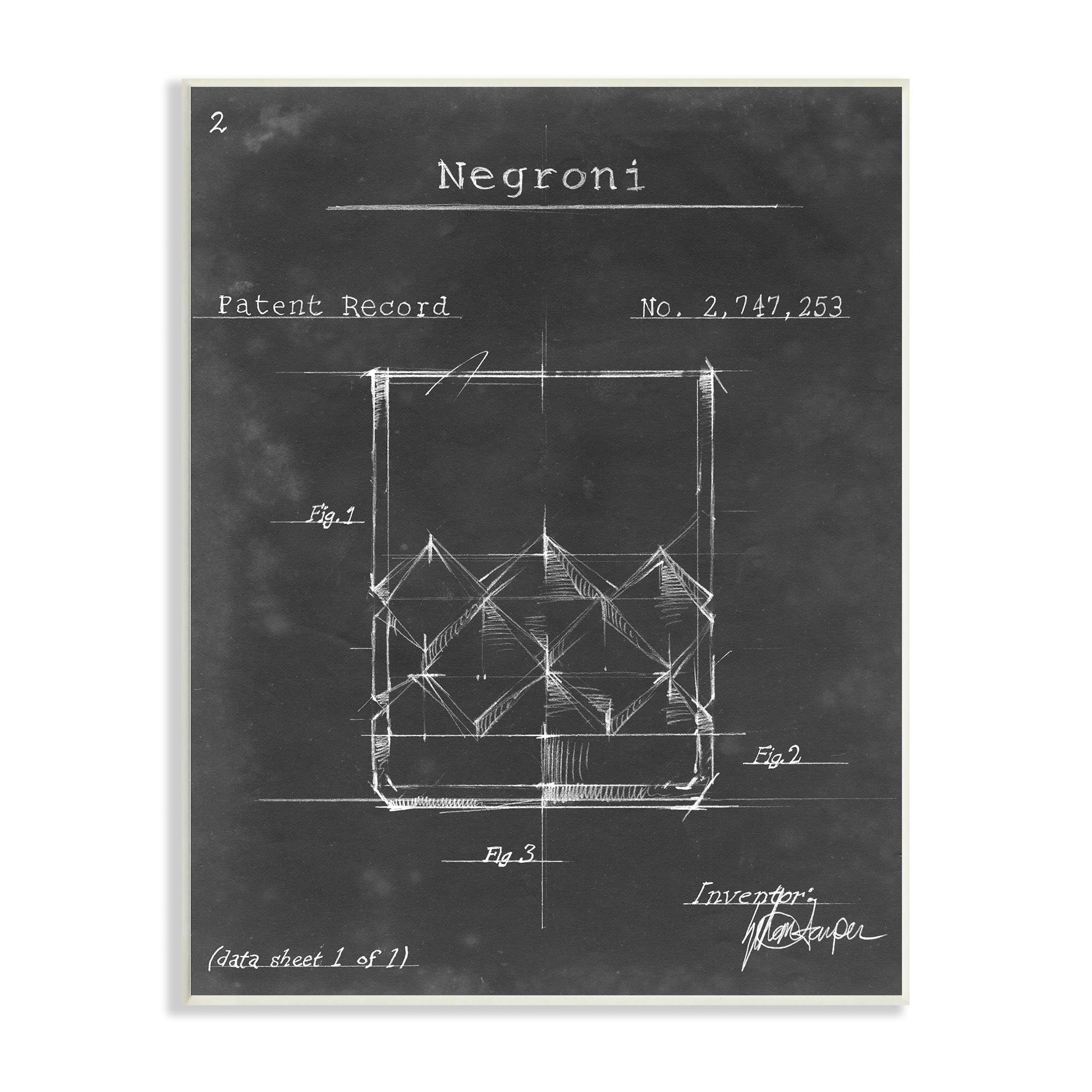 Stupell Industries Negroni Liquor Cocktail Glass Lines Diagram Blueprint Wood Wall Art, 10 x 15, Design by Ethan Harper
