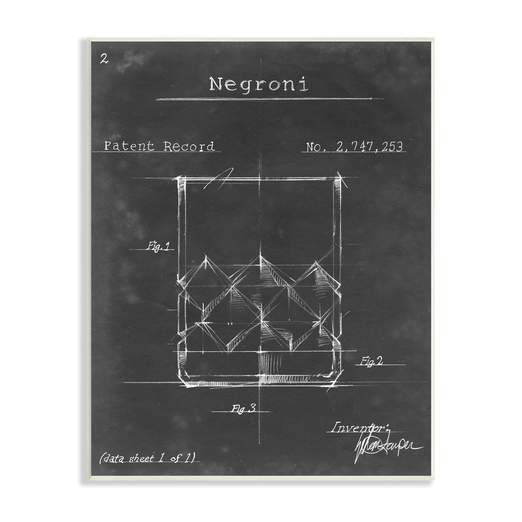 Stupell Industries Negroni Liquor Cocktail Glass Lines Diagram Blueprint Wood Wall Art, 13 x 19, Design by Ethan Harper