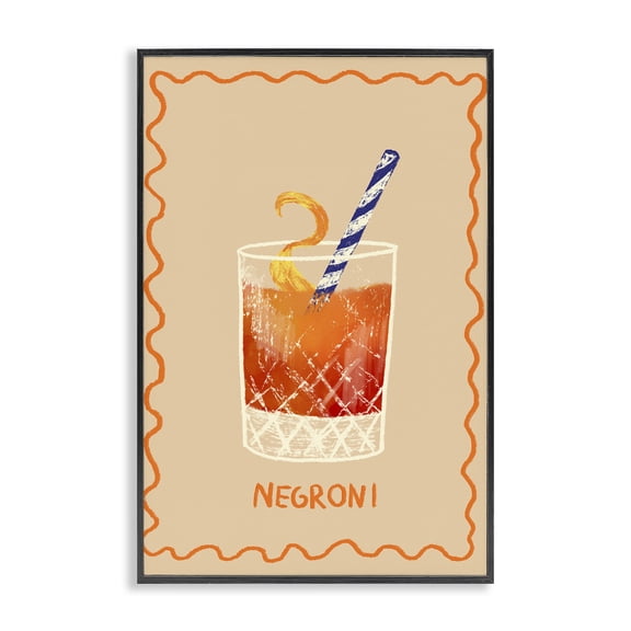 Stupell Industries Negroni with Striped Straw Food & Beverage Painting Black Framed Art Print Wall Art, 12 x 18