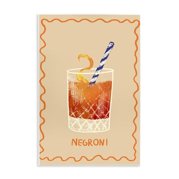 Stupell Industries Negroni with Striped Straw Food & Beverage Painting Unframed Art Print Wall Art, 10 x 15