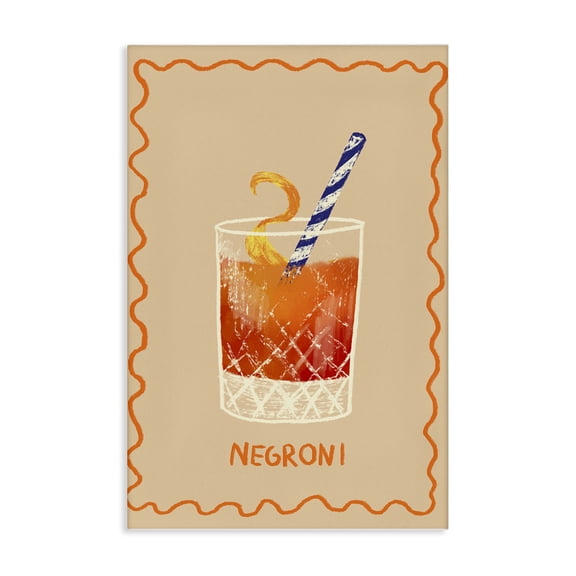Stupell Industries Negroni with Striped Straw Food & Beverage Painting Wrapped Canvas Canvas Art Print Wall Art, 24 x 36