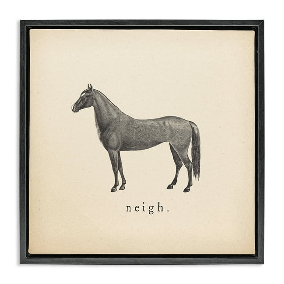 Stupell Industries Neigh Farm Horse Sounds Animals Painting Black Floater Framed Canvas Art Print Wall Art, 18 x 18