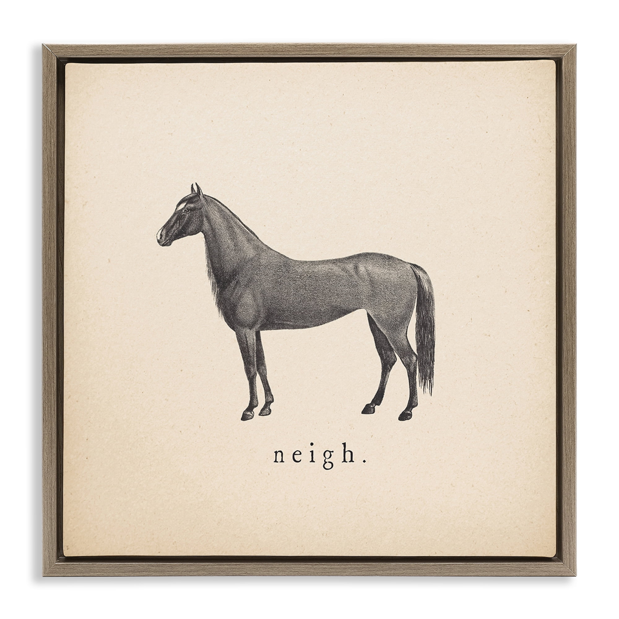 Stupell Industries Neigh Farm Horse Sounds Animals Painting Brown Floater Framed Canvas Art Print Wall Art, 18 x 18