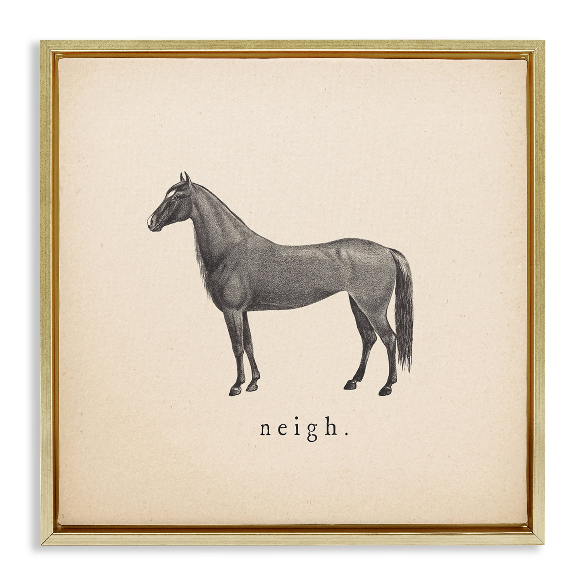 Stupell Industries Neigh Farm Horse Sounds Animals Painting Gold Floater Framed Canvas Art Print Wall Art, 18 x 18