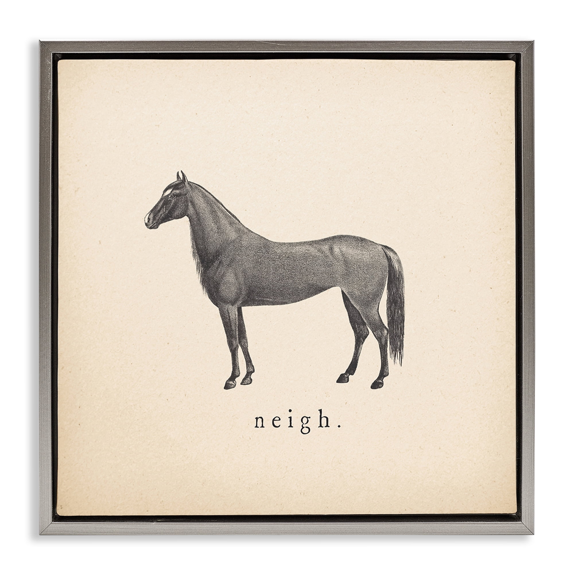 Stupell Industries Neigh Farm Horse Sounds Animals Painting Gray Floater Framed Canvas Art Print Wall Art, 18 x 18