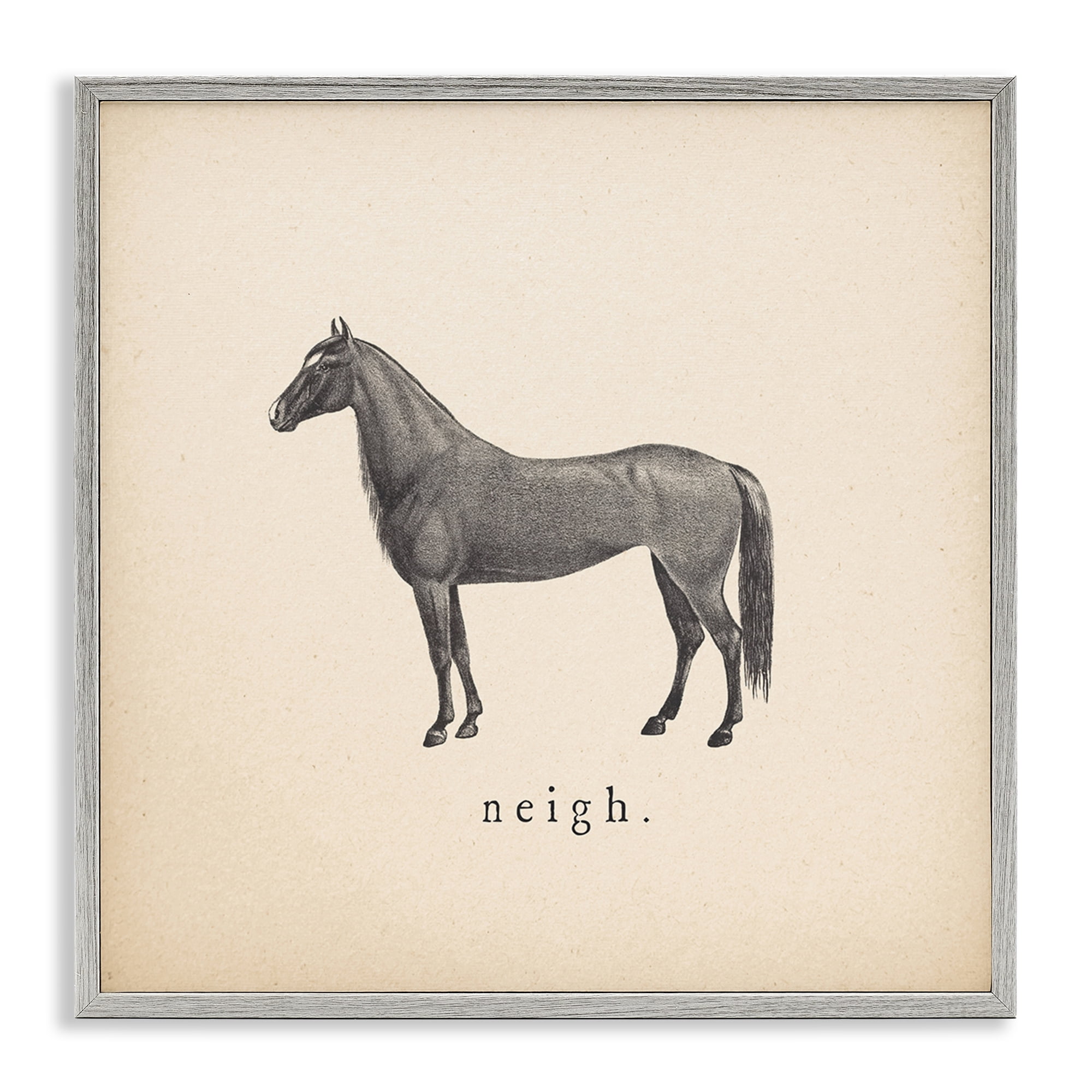 Stupell Industries Neigh Farm Horse Sounds Animals Painting Gray Framed Art Print Wall Art, 12 x 12