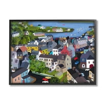 Stupell Industries Neighborhood Houses River Architecture Graphic Art Black Framed Art Print Wall Art, Design by Carla Daly