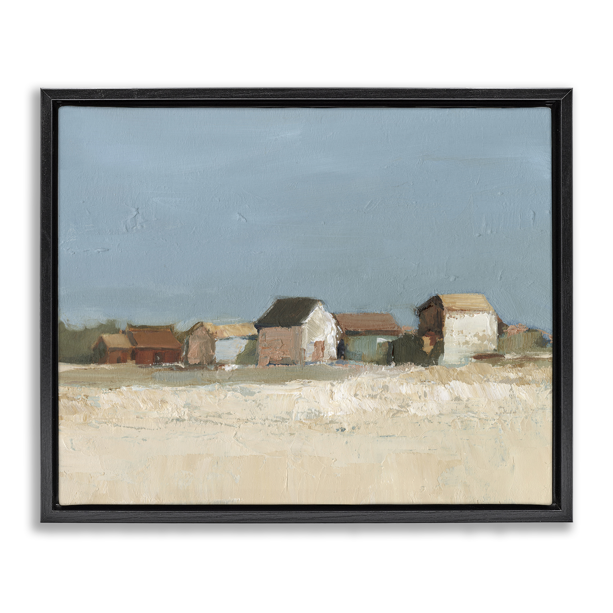 Stupell Industries Neighborhood in Distance Landscape & Nature Painting Black Floater Framed Canvas Art Print Wall Art, 31 x 25