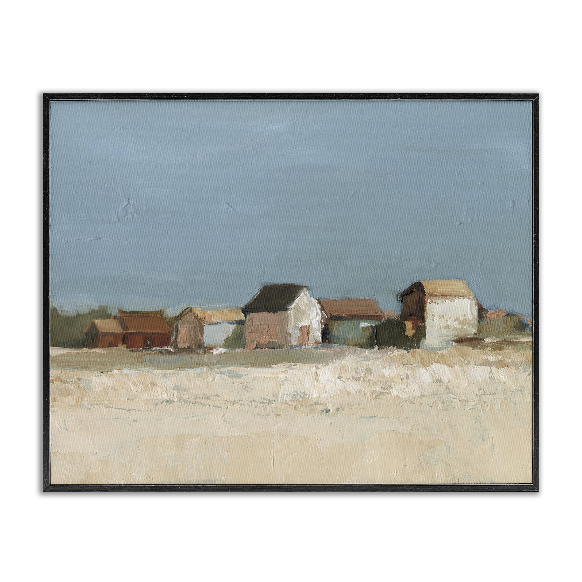 Stupell Industries Neighborhood in Distance Landscape & Nature Painting Black Framed Art Print Wall Art, 14 x 11
