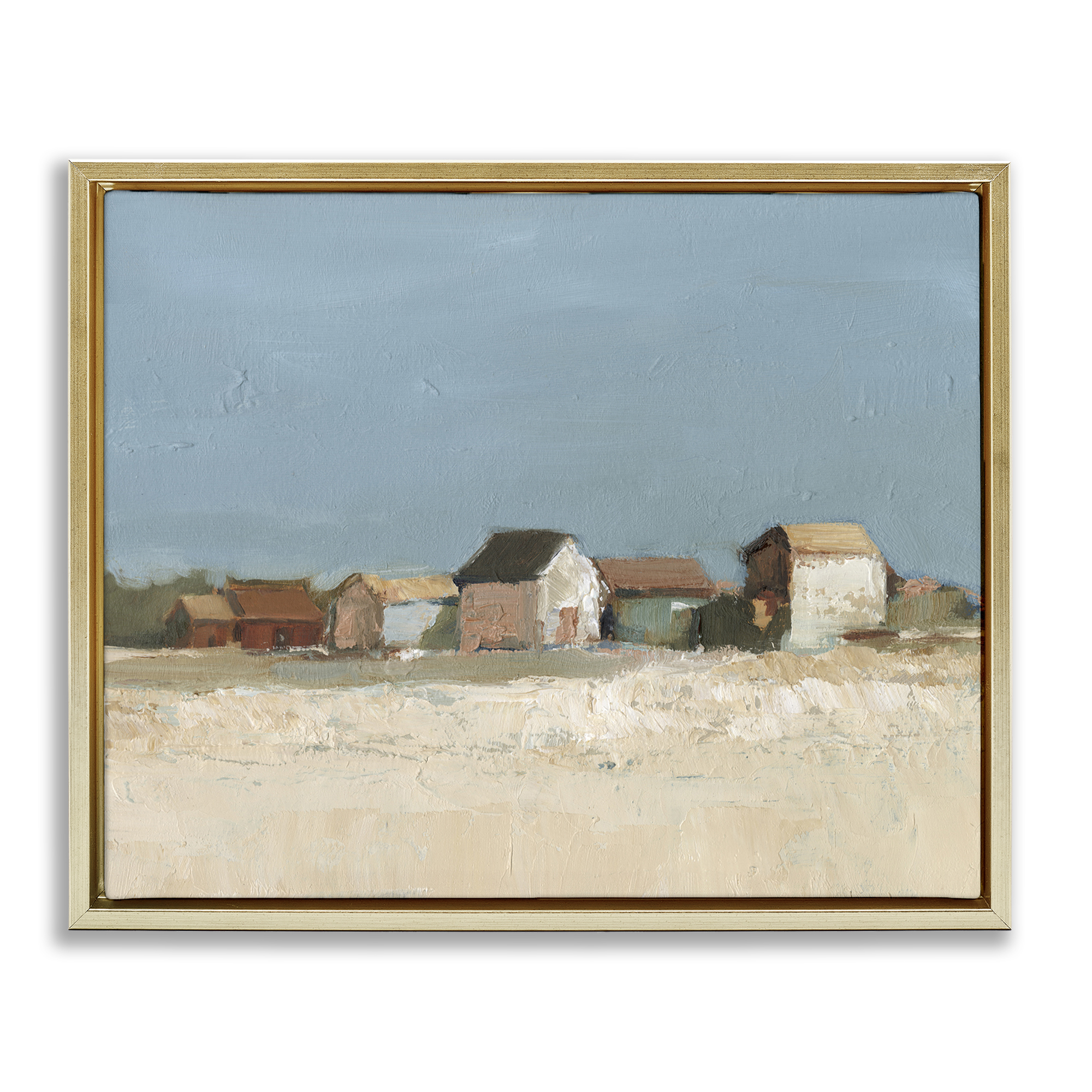 Stupell Industries Neighborhood in Distance Landscape & Nature Painting Gold Floater Framed Canvas Art Print Wall Art, 31 x 25