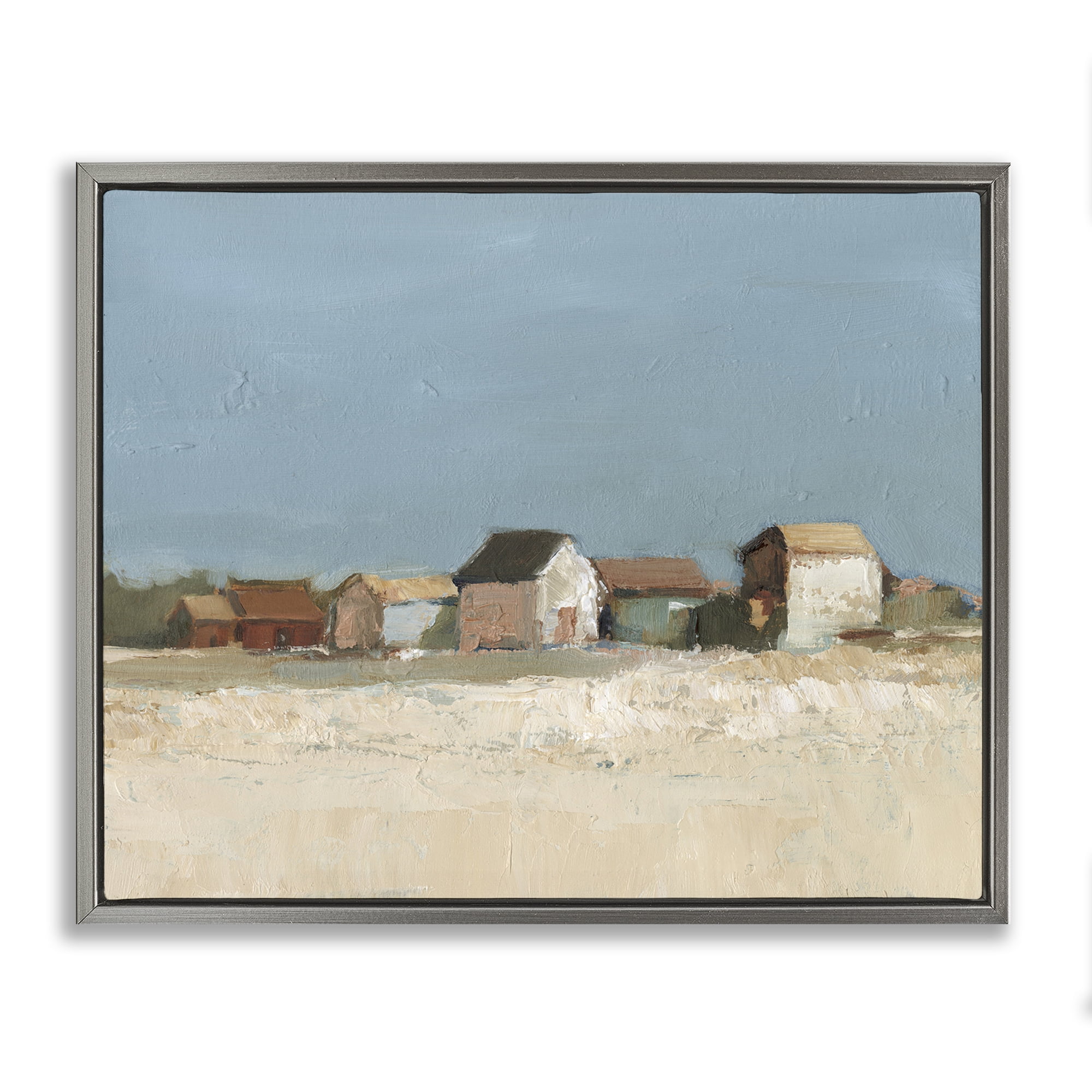 Stupell Industries Neighborhood in Distance Landscape & Nature Painting Gray Floater Framed Canvas Art Print Wall Art, 31 x 25