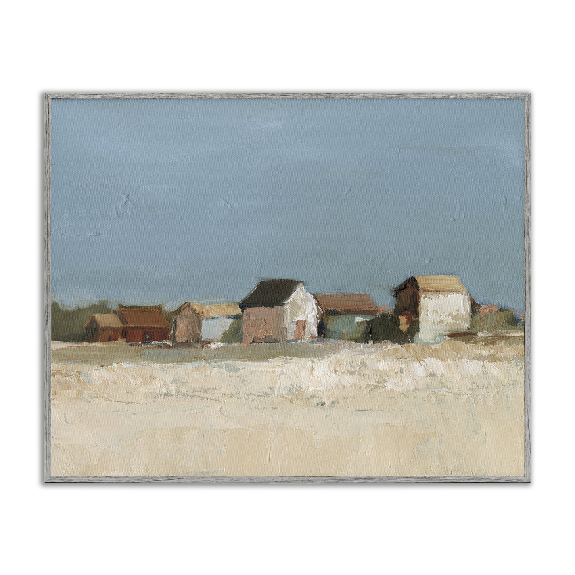 Stupell Industries Neighborhood in Distance Landscape & Nature Painting Gray Framed Art Print Wall Art, 14 x 11