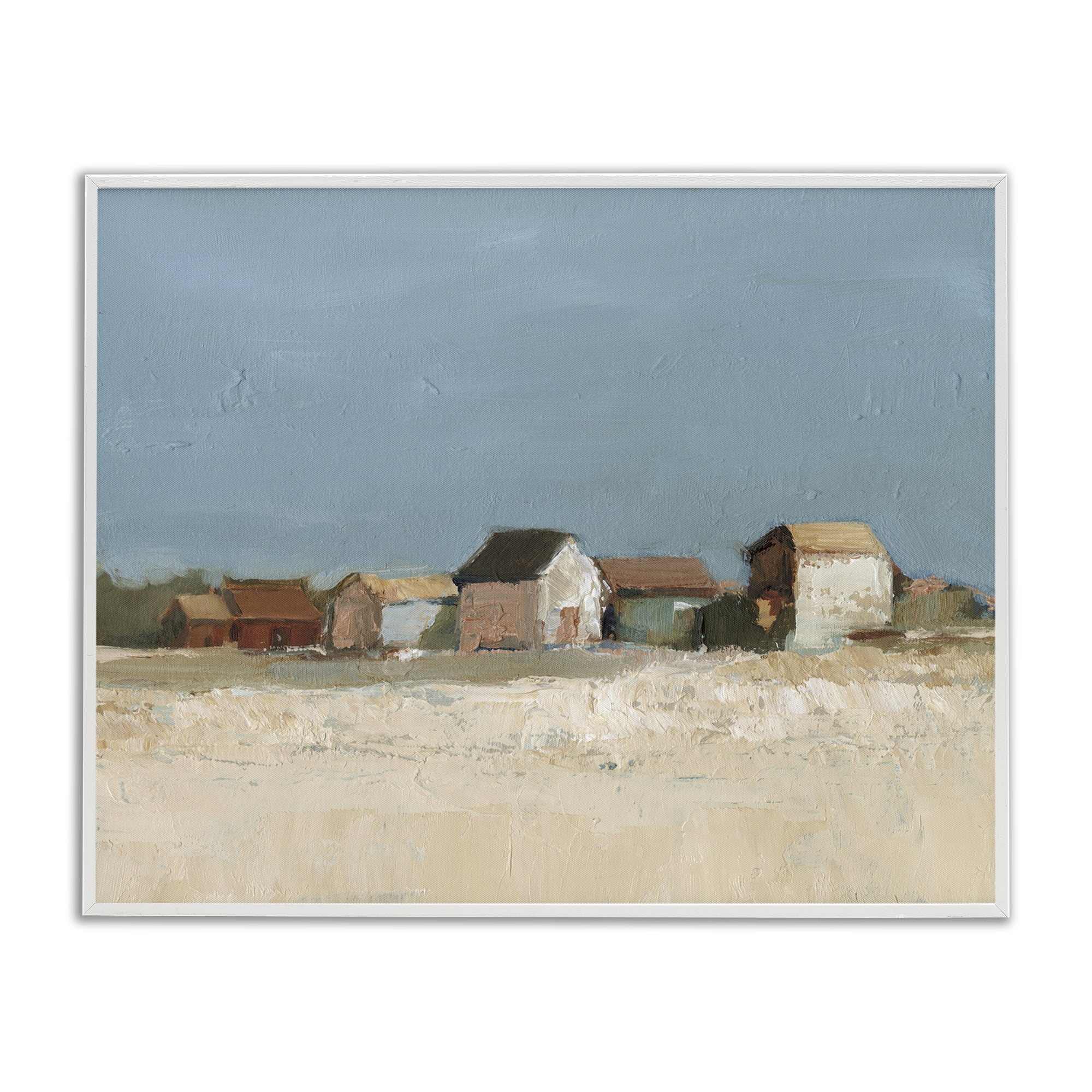 Stupell Industries Neighborhood in Distance Landscape & Nature Painting White Framed Art Print Wall Art, 14 x 11