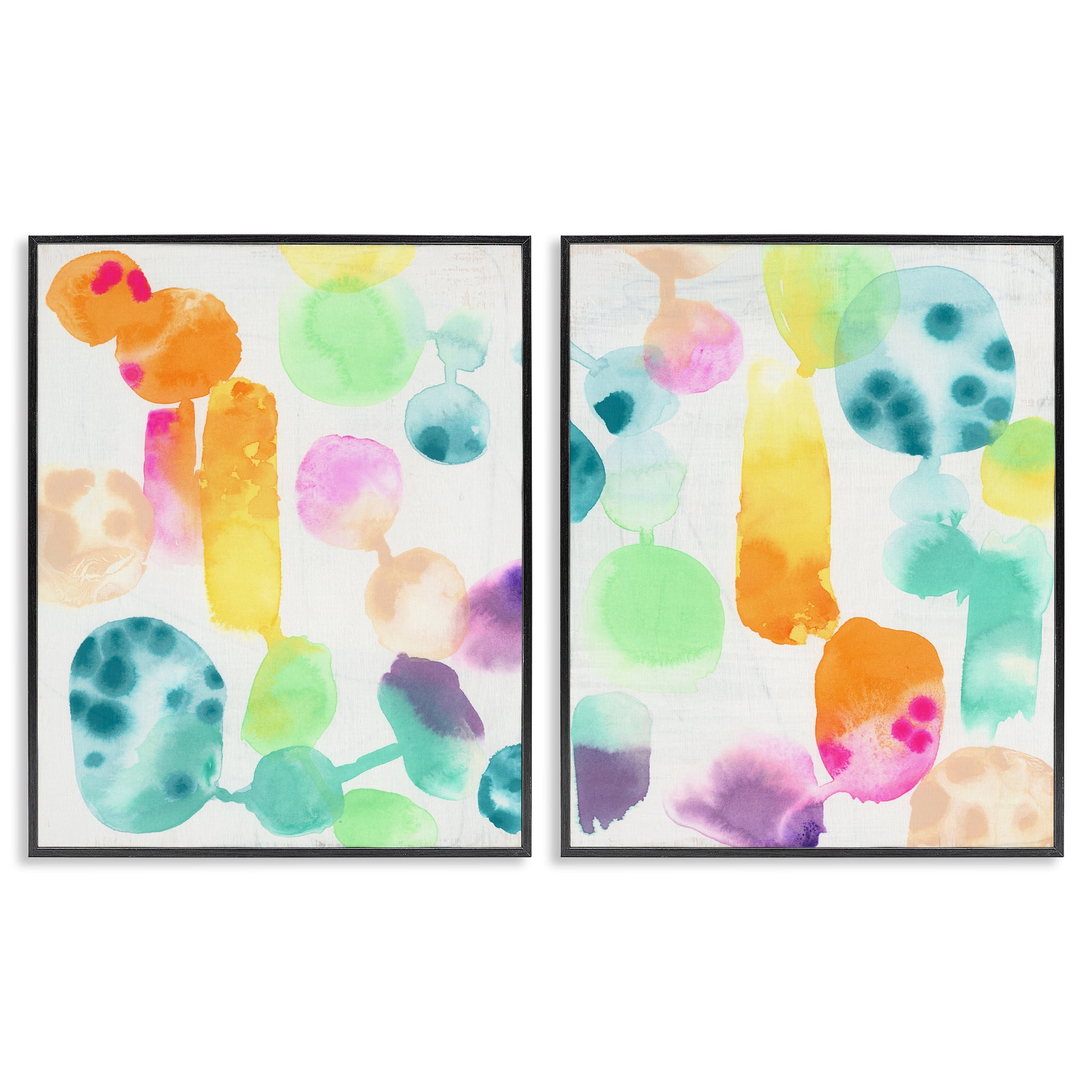 Stupell Industries Neon Colorful Abstract Shapes Abstract Painting Black Framed Art Print Wall Art, 11 x 14, Set of 2