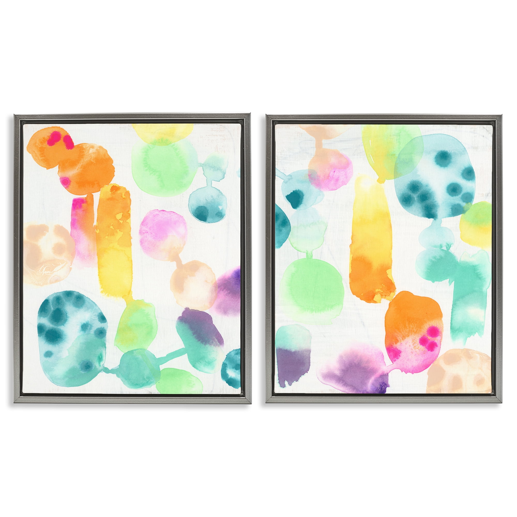 Stupell Industries Neon Colorful Abstract Shapes Abstract Painting Gray Floater Framed Canvas Art Print Wall Art, 31 x 25, Set of 2