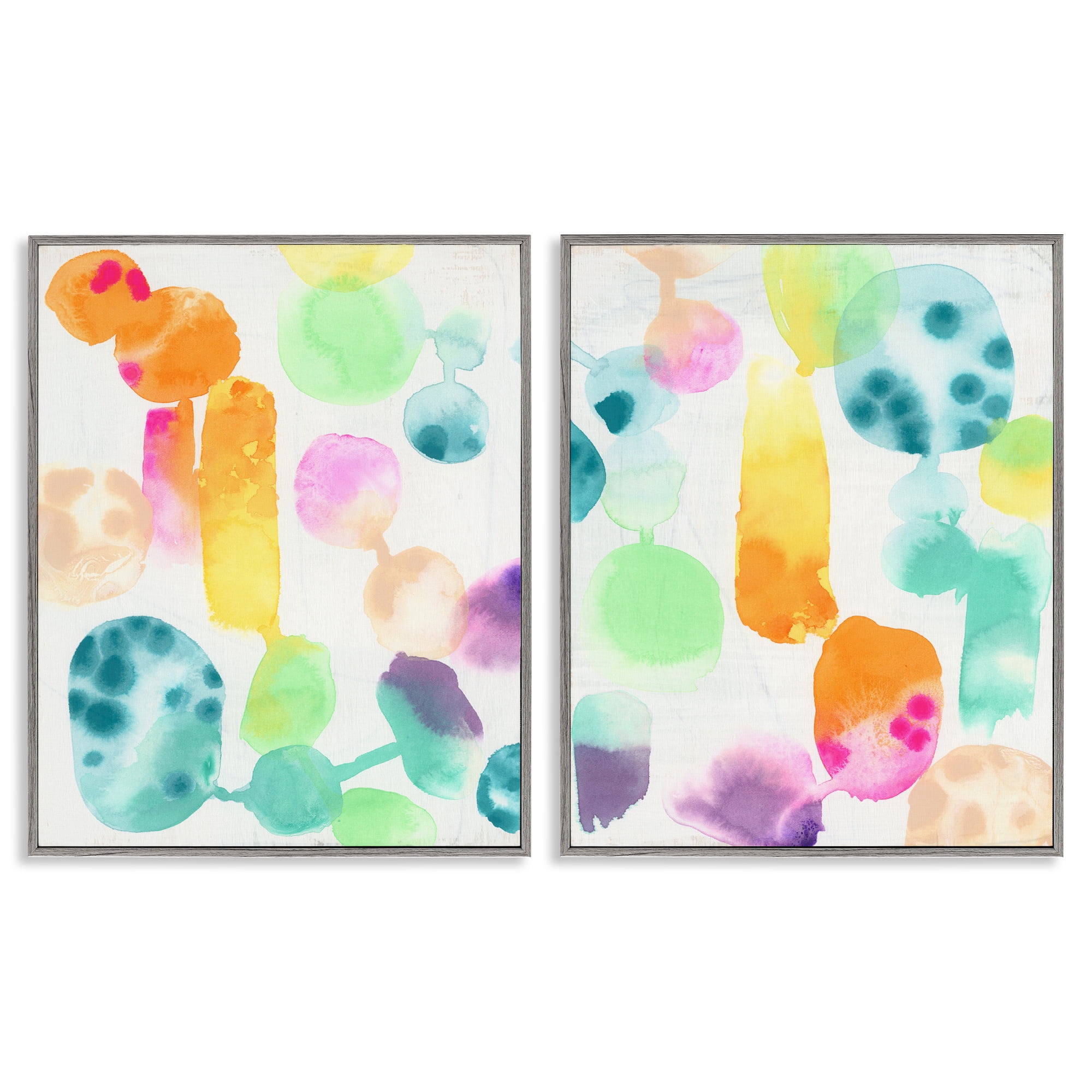 Stupell Industries Neon Colorful Abstract Shapes Abstract Painting Gray Framed Art Print Wall Art, 16 x 20, Set of 2