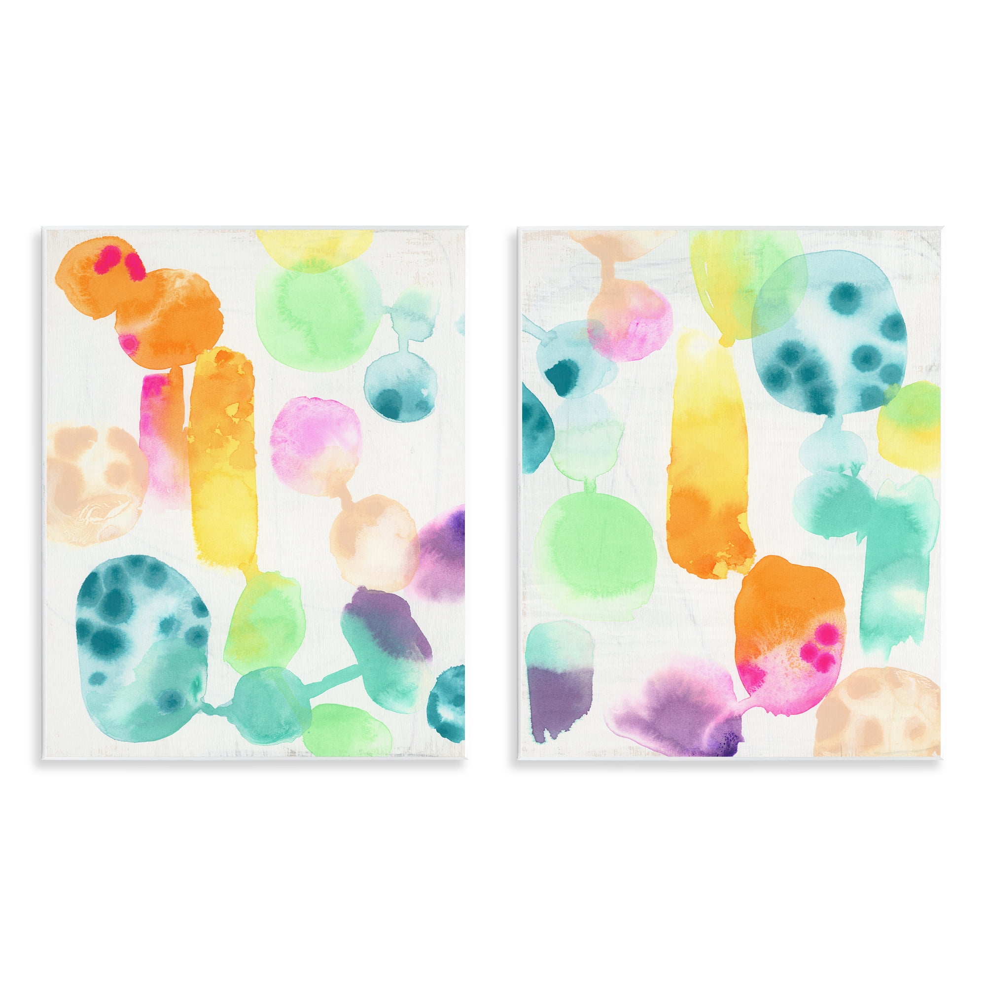 Stupell Industries Neon Colorful Abstract Shapes Abstract Painting Unframed Art Print Wall Art, 11 x 14, Set of 2