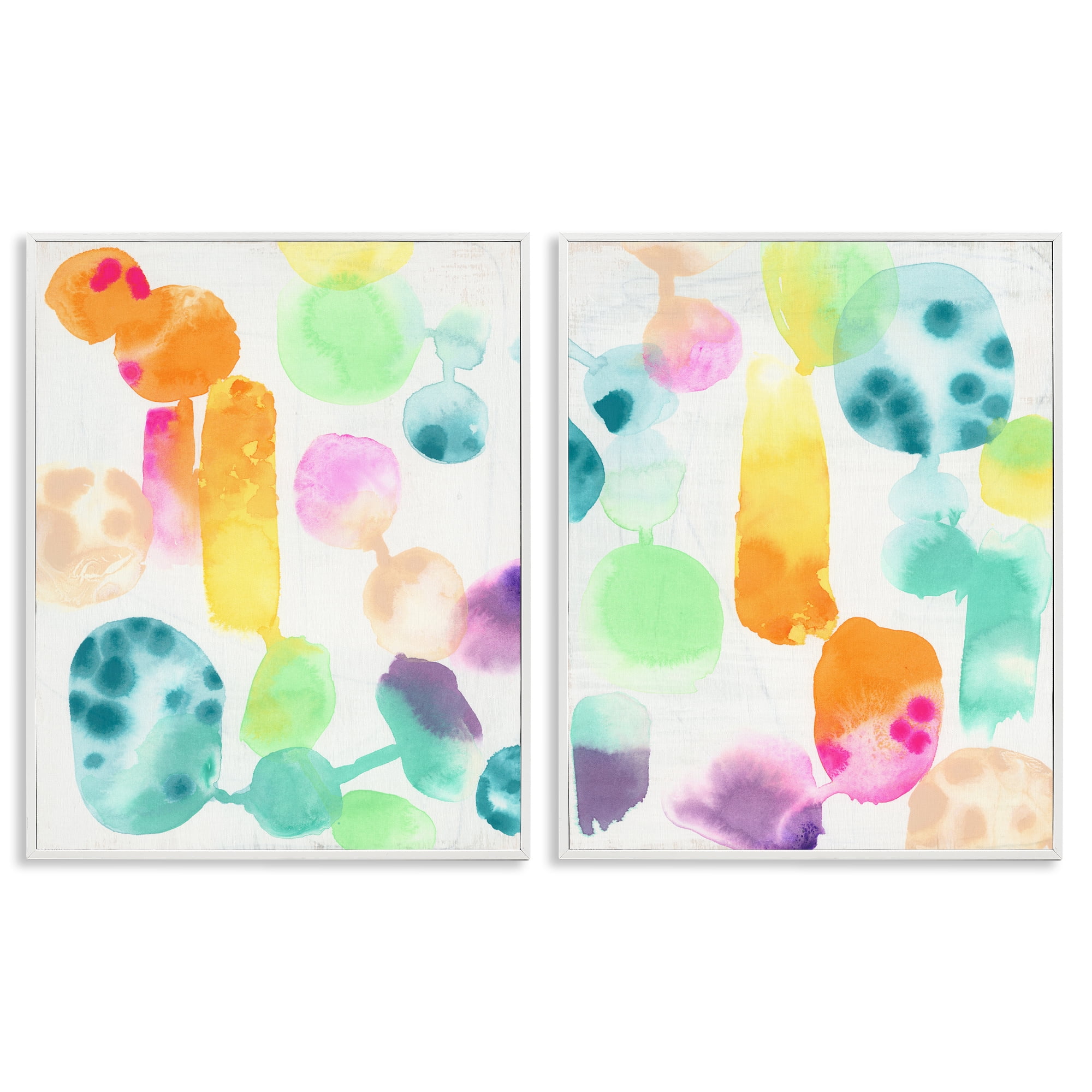 Stupell Industries Neon Colorful Abstract Shapes Abstract Painting White Framed Art Print Wall Art, 11 x 14, Set of 2