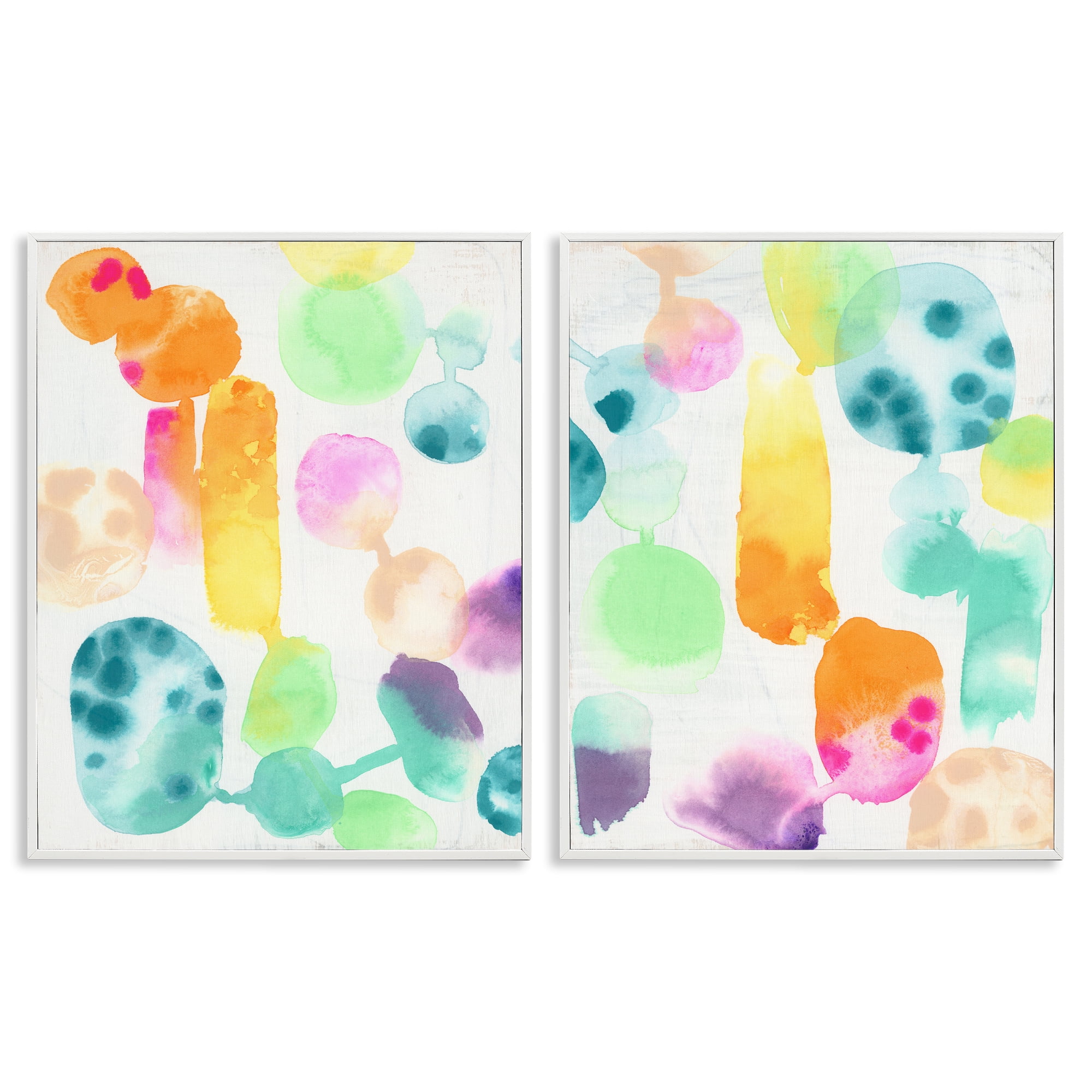 Stupell Industries Neon Colorful Abstract Shapes Abstract Painting White Framed Art Print Wall Art, 16 x 20, Set of 2
