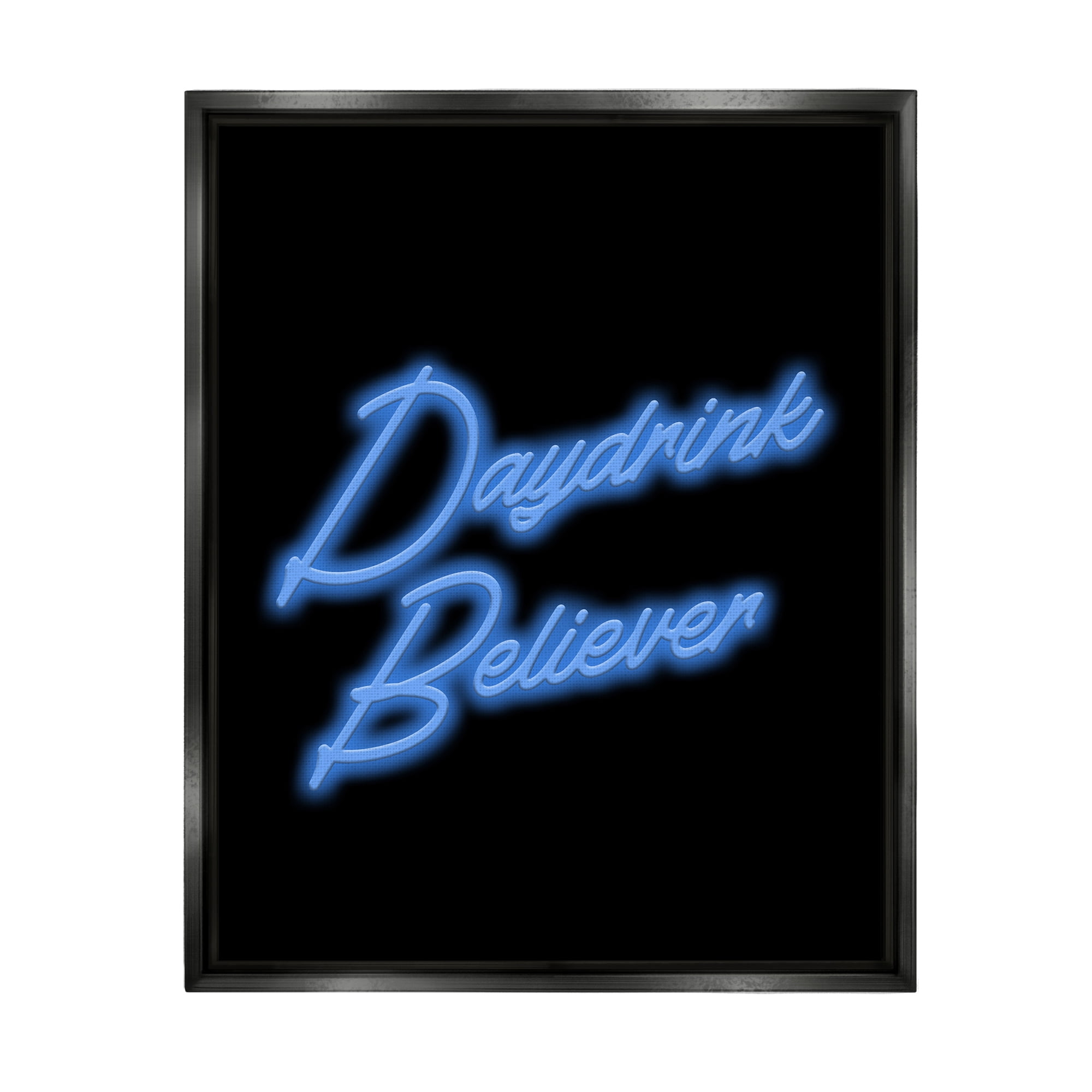 Stupell Industries Neon Daydrink Believer Phrase Inspirational Painting Black Floater Framed Canvas Art Print Wall Art, 25 x 31