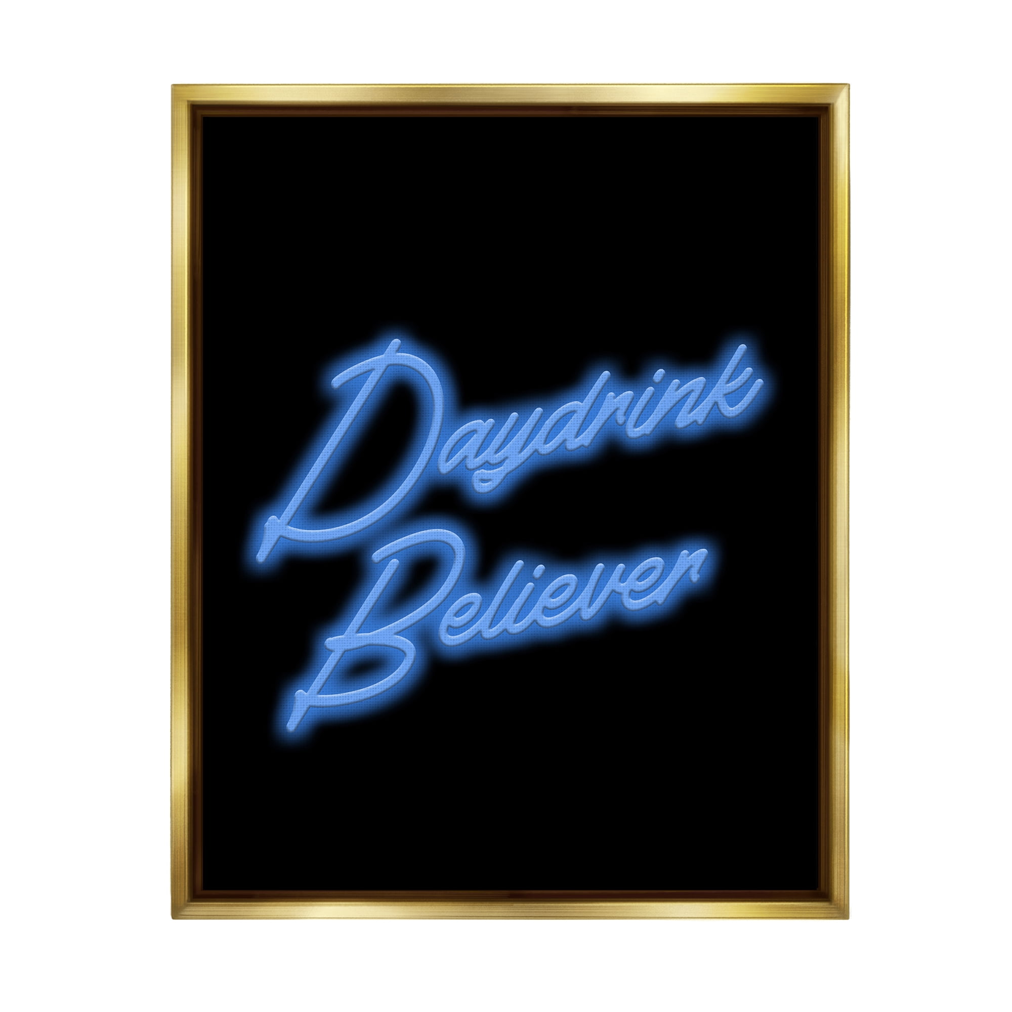 Stupell Industries Neon Daydrink Believer Phrase Inspirational Painting Gold Floater Framed Canvas Art Print Wall Art, 25 x 31