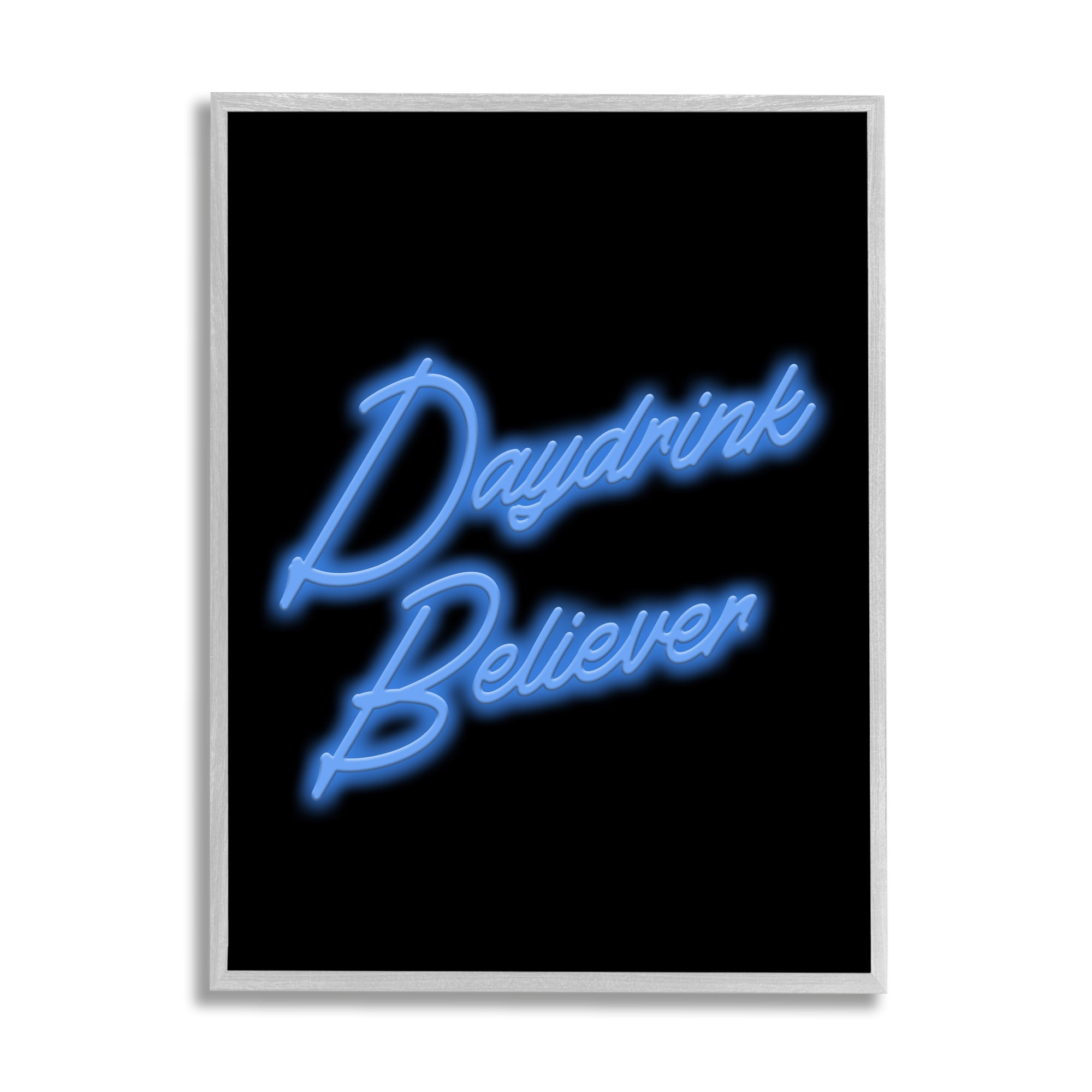 Stupell Industries Neon Daydrink Believer Phrase Inspirational Painting Gray Framed Art Print Wall Art, 24 x 30
