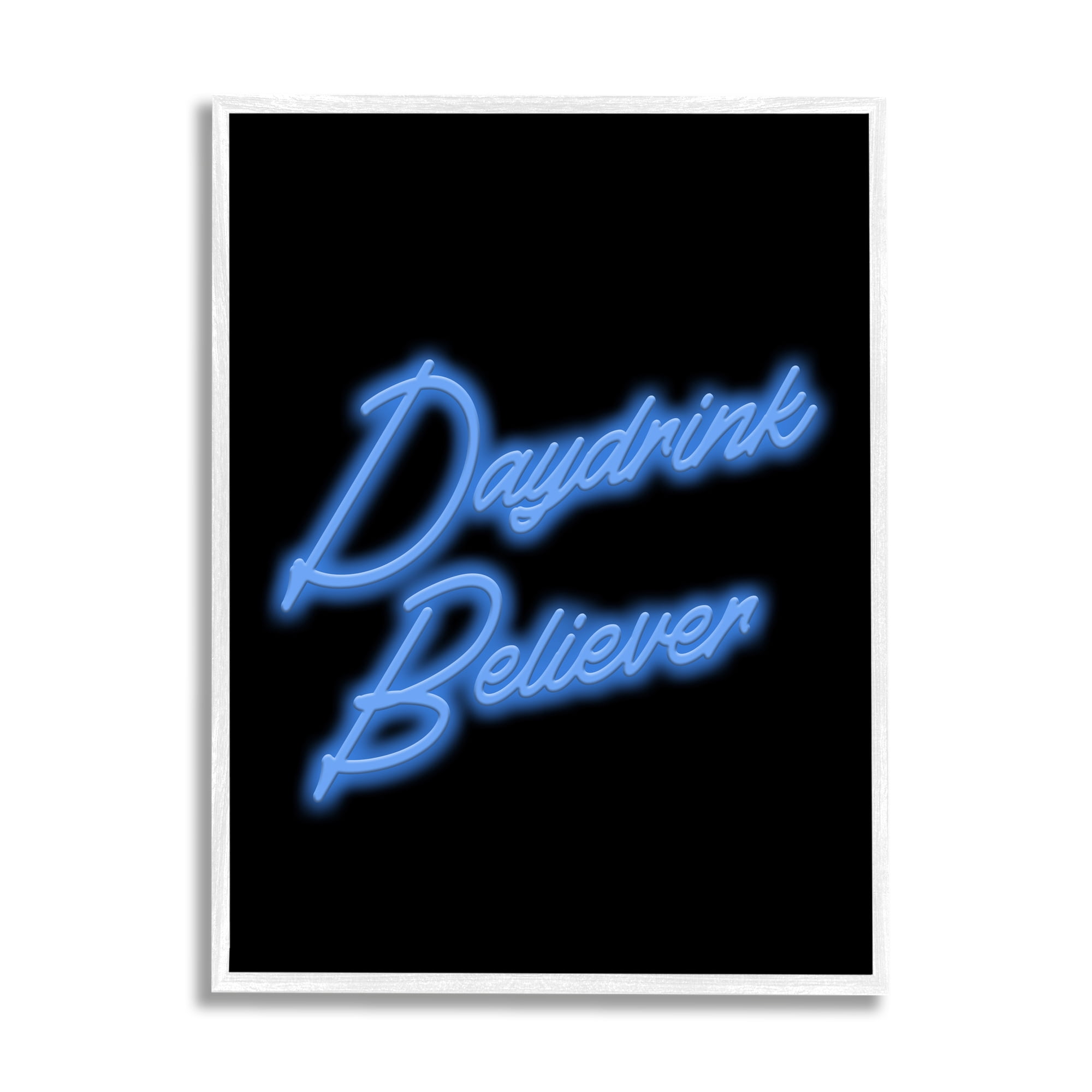 Stupell Industries Neon Daydrink Believer Phrase Inspirational Painting White Framed Art Print Wall Art, 11 x 14