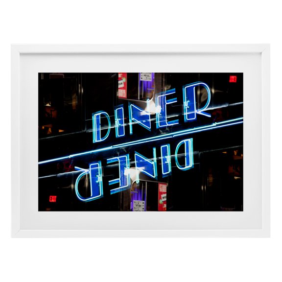 Stupell Industries Neon Diner Sign Reflection White Framed Print Under Glass design by Robin Vandenabeele, 17 x 23