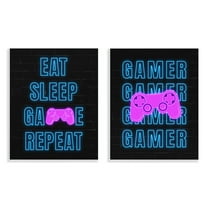 Stupell Industries Neon Gamer Eat Sleep Entertainment Painting Unframed Art Print Wall Art, 11 x 14, Set of 2