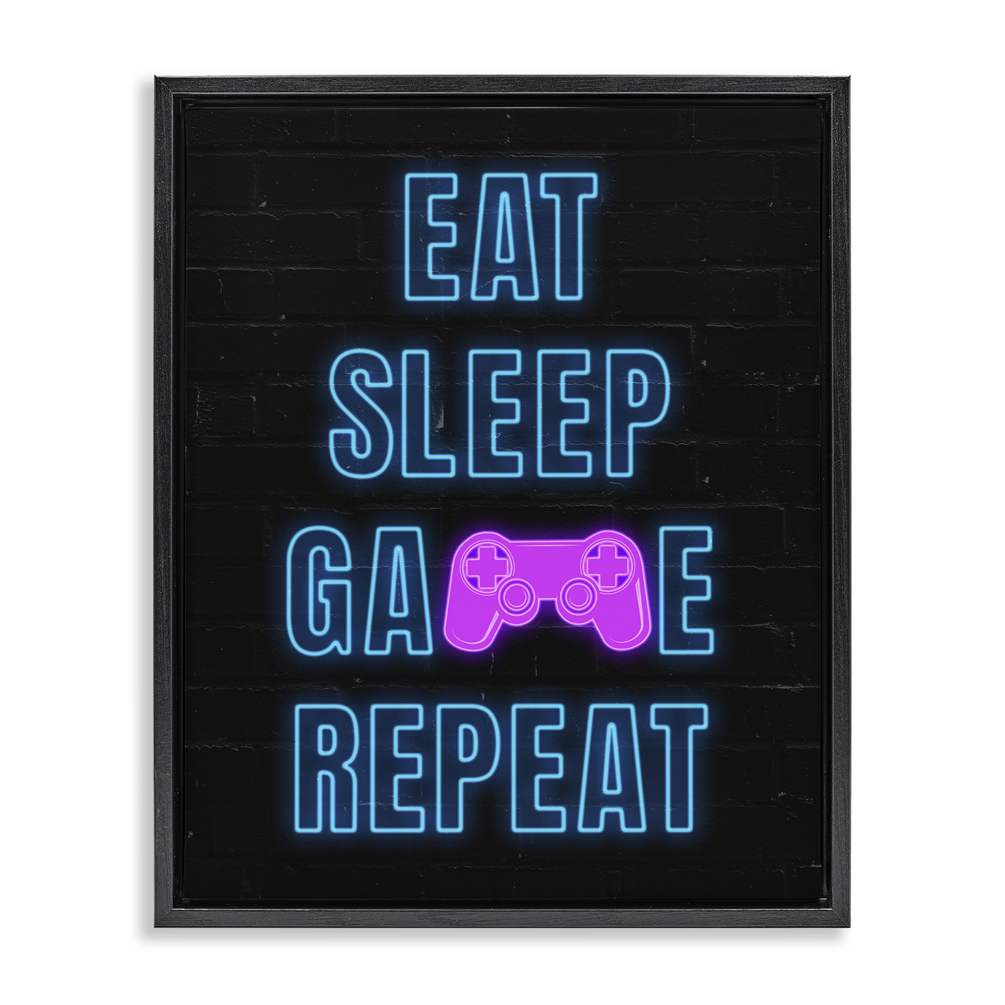 Stupell Industries Neon Gamer Lifestyle Typography Painting Black Floater Framed Art Print Wall Art, 25 x 31