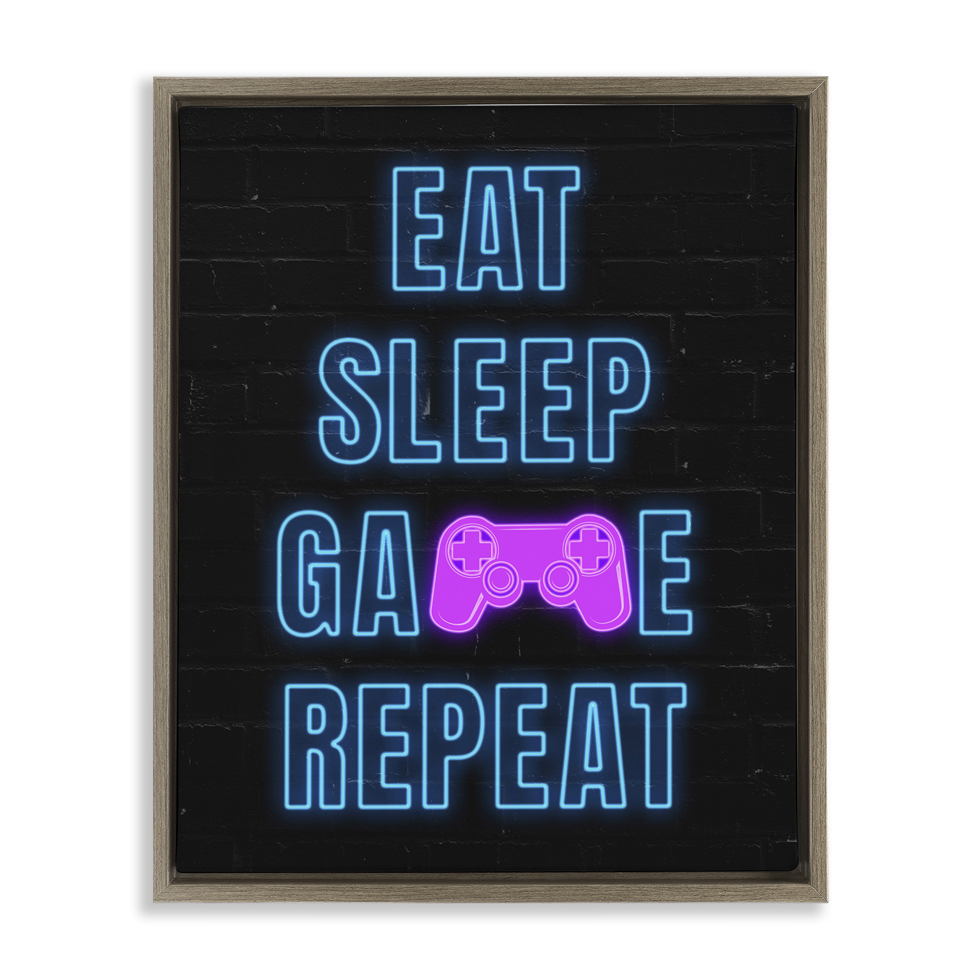 Stupell Industries Neon Gamer Lifestyle Typography Painting Brown Floater Framed Art Print Wall Art, 25 x 31