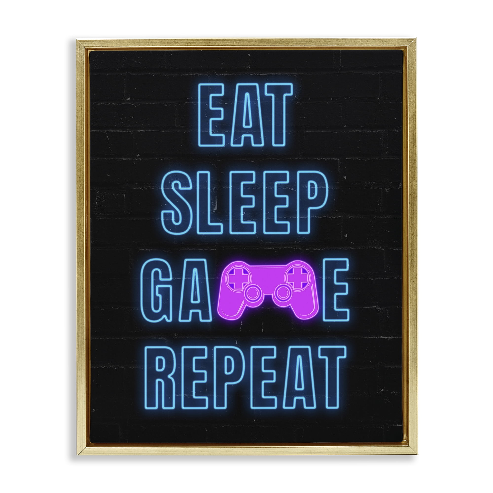 Stupell Industries Neon Gamer Lifestyle Typography Painting Gold Floater Framed Art Print Wall Art, 25 x 31