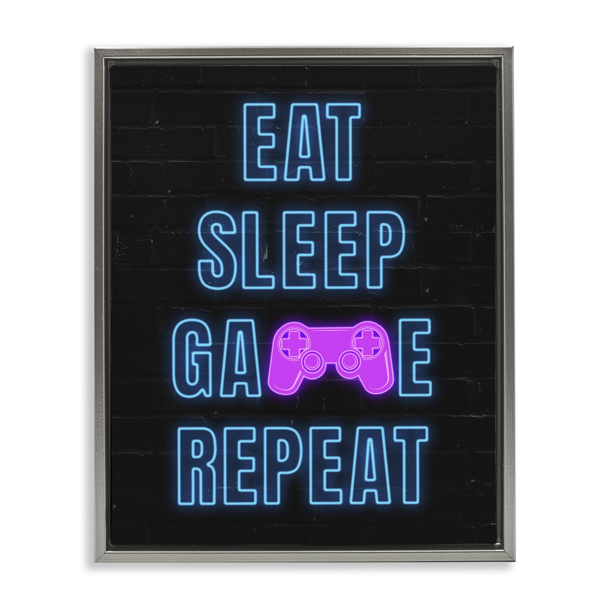 Stupell Industries Neon Gamer Lifestyle Typography Painting Gray Floater Framed Art Print Wall Art, 25 x 31