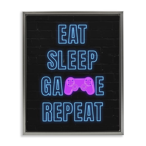 Stupell Industries Neon Gamer Lifestyle Typography Painting Gray Floater Framed Art Print Wall Art, 25 x 31