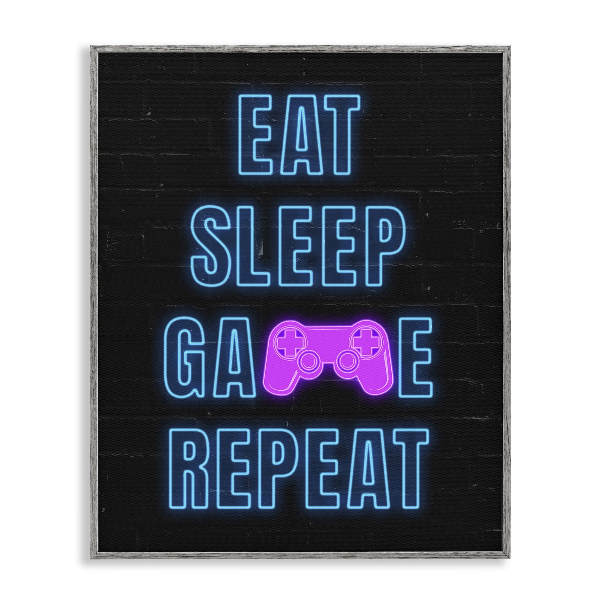 Stupell Industries Neon Gamer Lifestyle Typography Painting Gray Framed Art Print Wall Art, 16 x 20