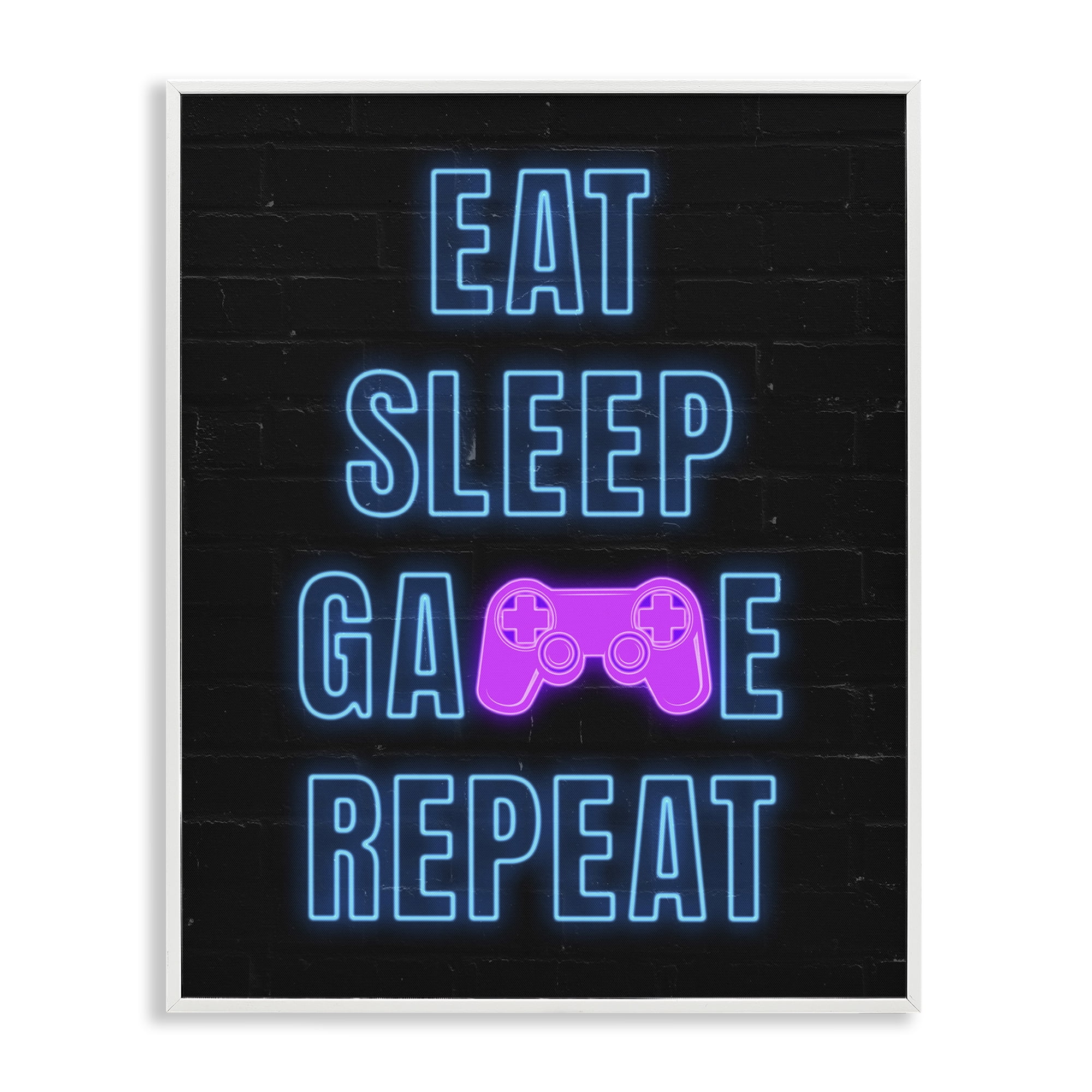 Stupell Industries Neon Gamer Lifestyle Typography Painting White Framed Art Print Wall Art, 16 x 20
