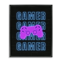 Stupell Industries Neon Gamer Words Typography Painting Black Floater Framed Art Print Wall Art, 17 x 21