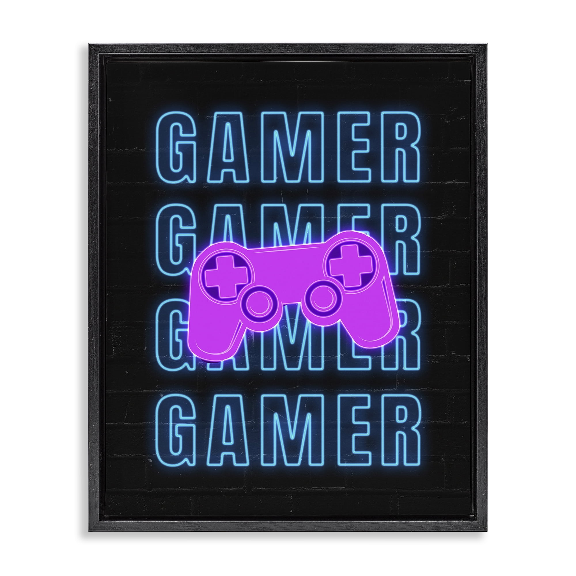 Stupell Industries Neon Gamer Words Typography Painting Black Floater Framed Art Print Wall Art, 25 x 31