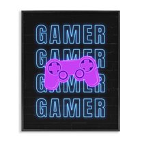 Stupell Industries Neon Gamer Words Typography Painting Black Framed Art Print Wall Art, 11 x 14