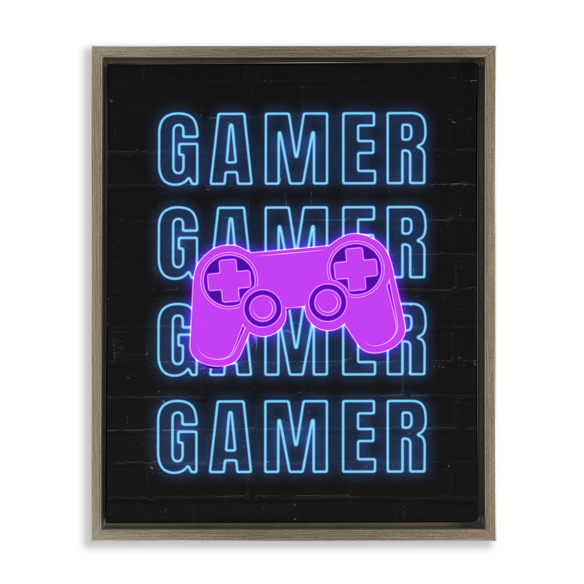 Stupell Industries Neon Gamer Words Typography Painting Brown Floater Framed Art Print Wall Art, 17 x 21