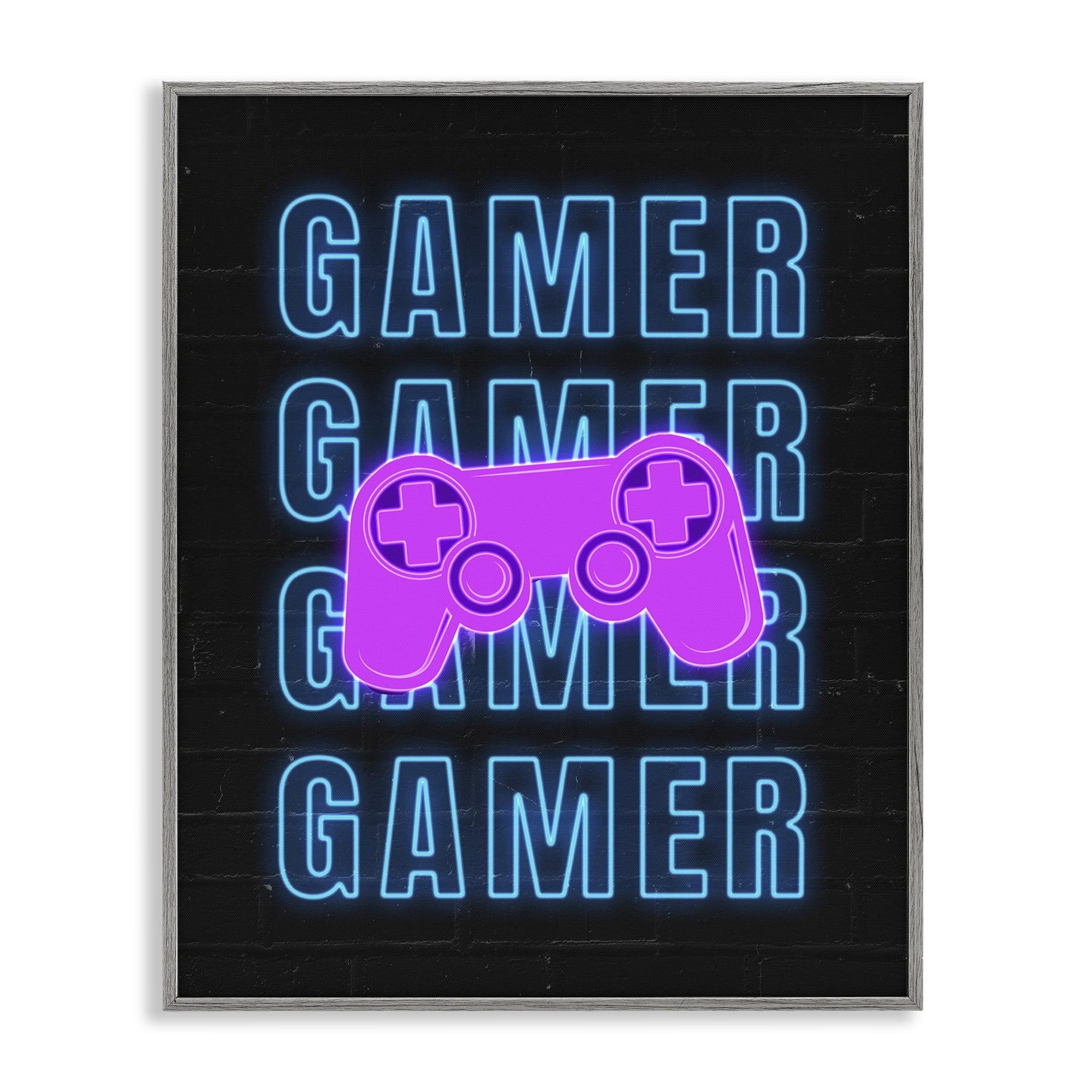 Stupell Industries Neon Gamer Words Typography Painting Gray Framed Art Print Wall Art, 11 x 14