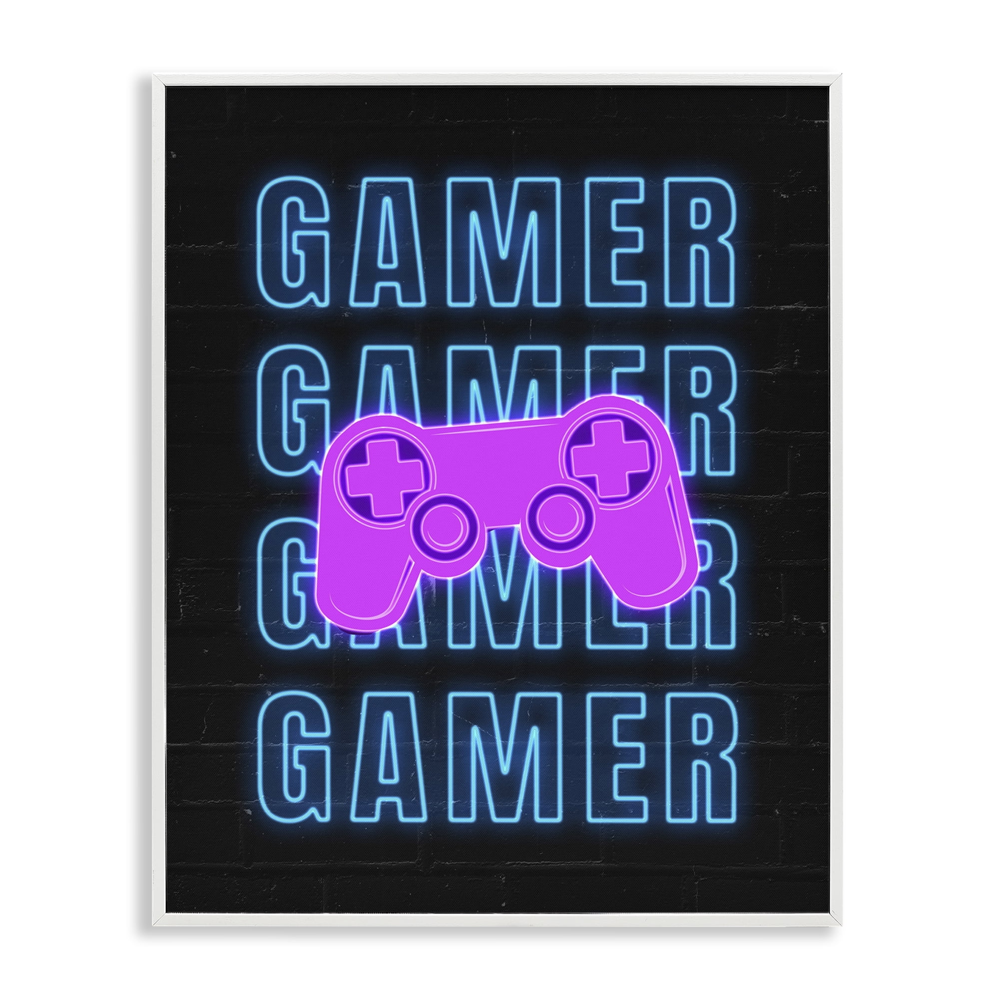 Stupell Industries Neon Gamer Words Typography Painting White Framed Art Print Wall Art, 11 x 14