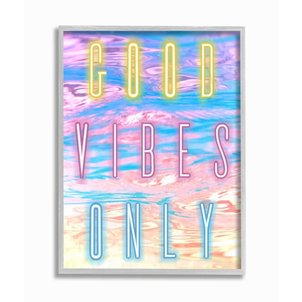 Stupell Industries Neon Good Vibes Only Phrase over Colorful Clouds Designed by Arrolynn Weiderhold